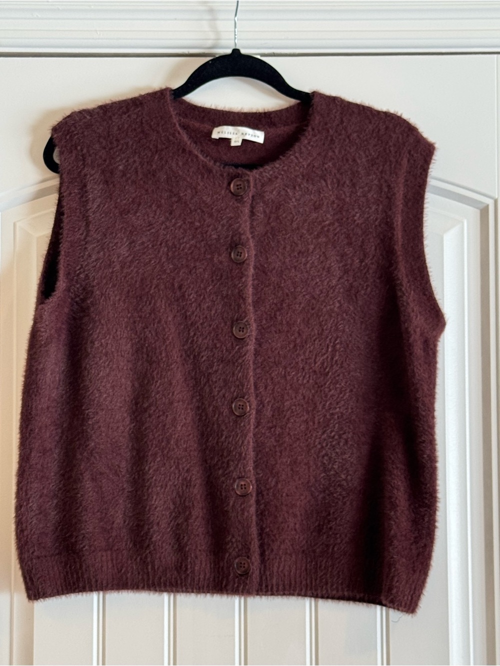Melissa Nepton Lyon Button-Front Fuzzy Knit Sweater Vest Burgundy Size Large